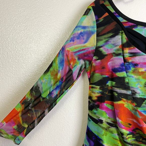 Elaua Kattau Dress Womens Medium Multicolor Mesh Sheer Artsy Colorful Peek A Boo - Picture 4 of 9
